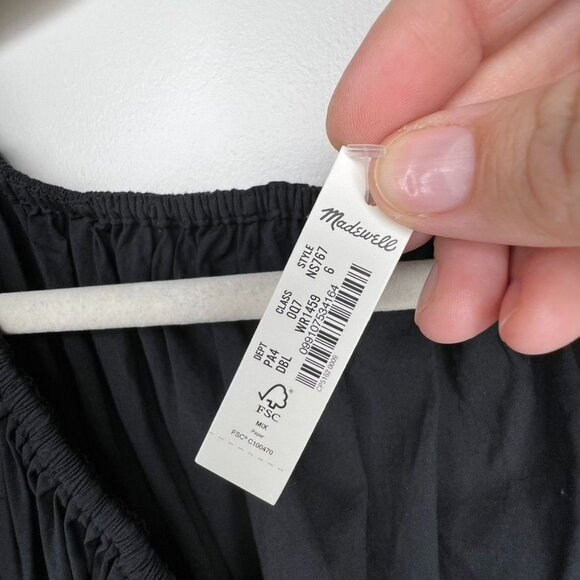 Madewell Black V-Neck Balloon-Sleeve Maxi Dress Size 6 Cinched Waist Pockets NWT - Picture 5 of 9